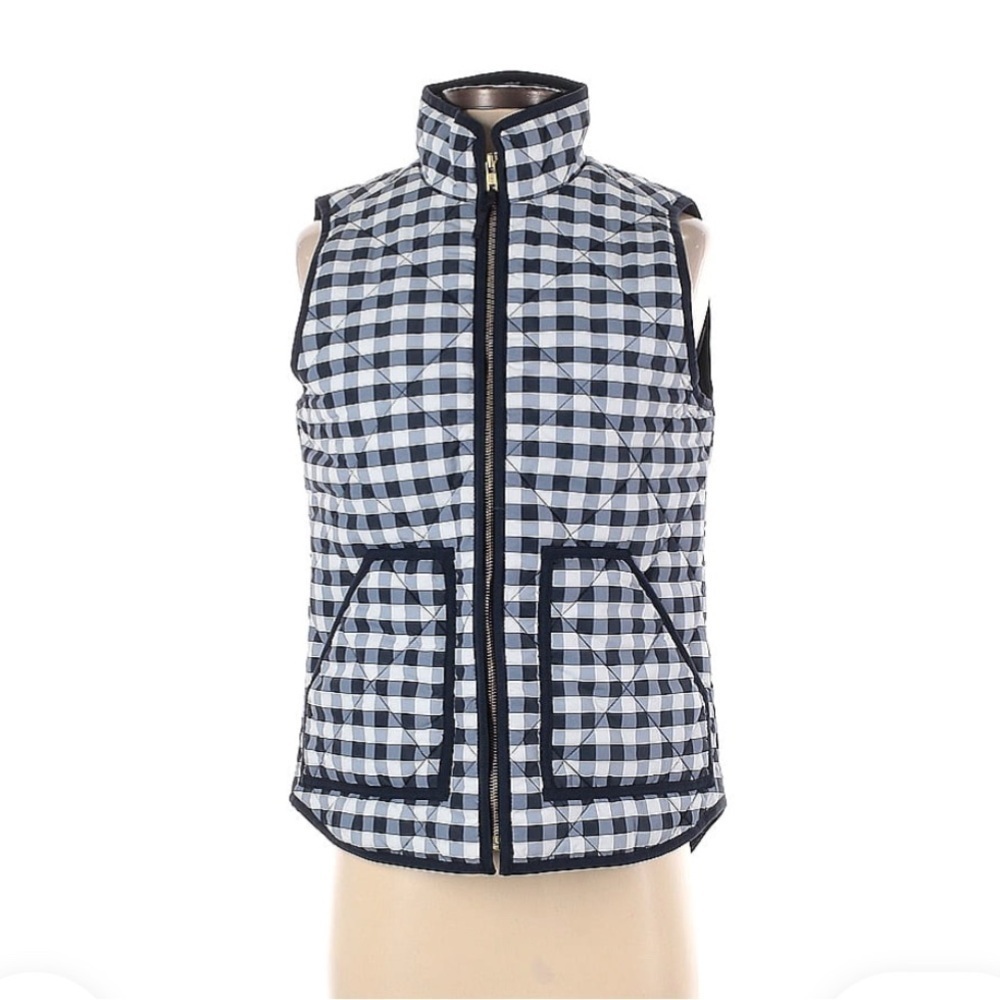 J. Crew Mercantile Womens Vest Quilted Blue White Gingham Check Piping, Size XS
